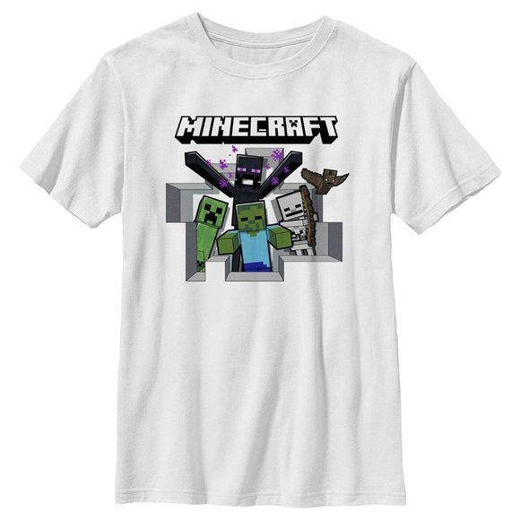 Boy's Minecraft Enemy Mobs Graphic Tee Size X Small Creeper Enderman Zombie Bat - Picture 1 of 3